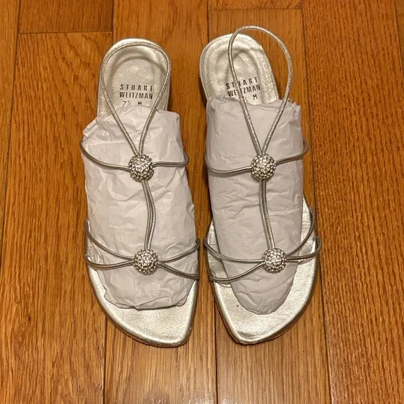 Stuart Weitzman Metallic Silver Flat Sandals - Picture 3 of 10